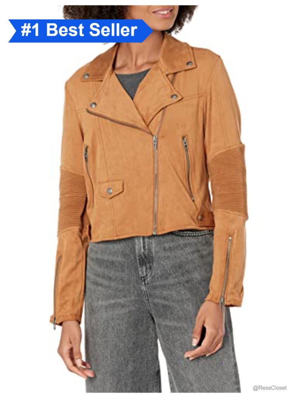 Faux Suede Moto Jacket Notch Collar Long Sleeve Zipper Aviator